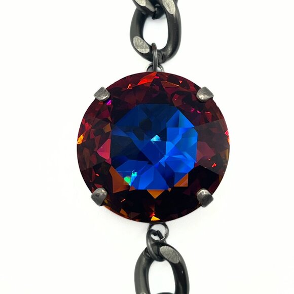 Handcrafted Large Exotic Red w/ Blue Swarovski Crystal Chunky Chain Bracelet - Picture 9 of 16